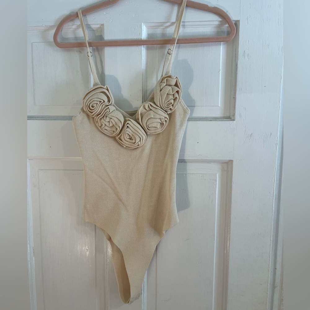 Tan Flower Bodysuit Tank